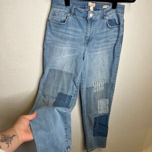 LOGO by Lori Goldstein Lavish Patchwork Boyfriend Jeans Light Wash Blue Size 6